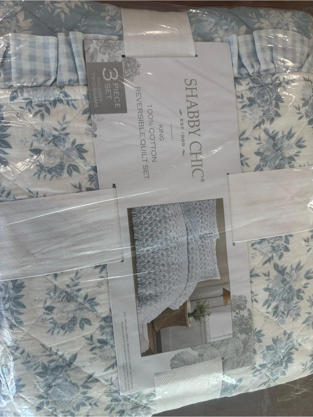 Shabby Chic Light Blue Floral Reversible Quilt Set